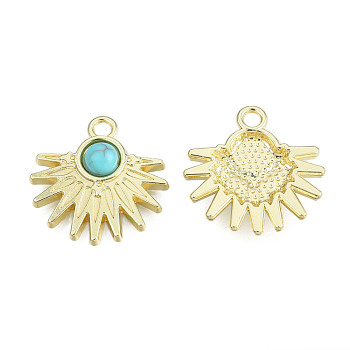 Rack Plating Alloy Pendants, with Synthetic Turquoise, Cadmium Free & Nickel Free & Lead Free, Sun, Light Gold, 20.5x20x5mm, Hole: 2mm