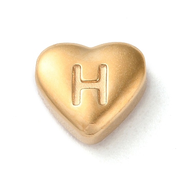 201 Stainless Steel Beads, Golden, Heart, Letter H, 7x8x3.5mm, Hole: 1.5mm