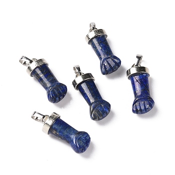 Natural Lapis Lazuli Pendants, Figa Hand Charms, with Platinum Tone Brass Findings, 19~24x9~10x6mm, Hole: 4X7mm