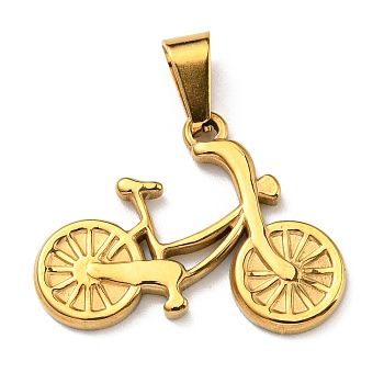 Vacuum Plating 304 Stainless Steel Pendants, Bicycle Charm, Golden, 19x25x2mm, Hole: 7x3mm
