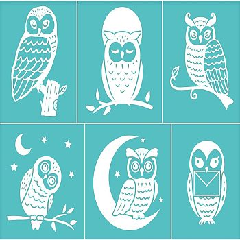 Self-Adhesive Silk Screen Printing Stencil, for Painting on Wood, DIY Decoration T-Shirt Fabric, Turquoise, Owl Pattern, 220x280mm