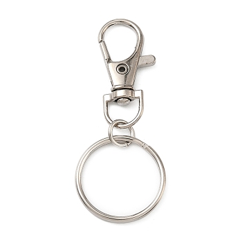 Alloy Keychain Clasps, with Iron Swivel Lobster Claw Clasps, Platinum, 62.5mm