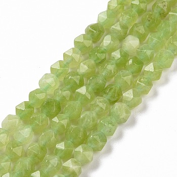 Natural Quartz Beads Strands, Faceted Polygon, Dyed & Heated, Yellow Green, 7.5~8x8x8mm, Hole: 1.2mm, about 48pcs/strand, 15.35 inch(39cm)