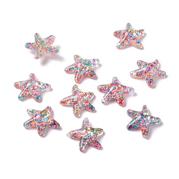 Transparent Resin Cabochons, Starfish with Sequins, Colorful, 20x22x7.5mm
