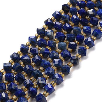 Natural Lapis Lazuli Beads Strands, with Seed Beads, Faceted, Diagonal Cube Beads, 5~6x5~6x4~5mm, Hole: 1mm, about 49~55pcs/strand, 15.35''~15.75''(39~40cm)
