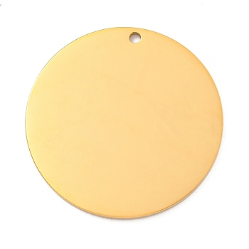 Ion Plating(IP) 304 Stainless Steel Pendants, Stamping Blank Tag, Flat Round Charm, Real 18K Gold Plated, 35x1.5mm, Hole: 2mm