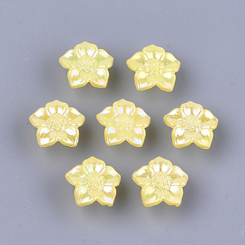 Opaque AS Plastic Shank Buttons, Pearlized, Flower, Yellow, 16.5x17x9mm, Hole: 3mm, about 1150pcs/500g