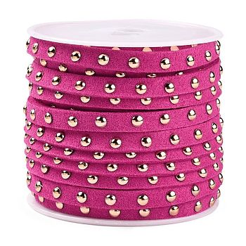 Faux Suede Cord, with Golden Tone Alloy Rivet, For Punk Rock Jewelry Making, Cerise, 5x2.5mm, about 5.46 yards(5m)/roll