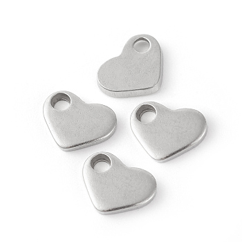 201 Stainless Steel Charms, Stamping Blank Tag, Heart, Stainless Steel Color, 7~8x9~10x1.5mm, Hole: 2mm