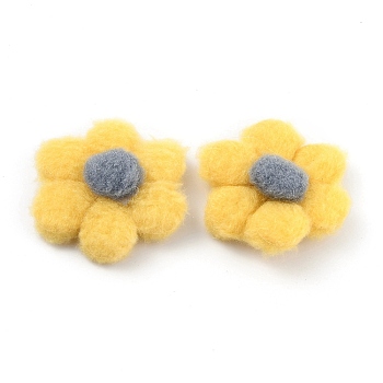 Plush Accessories, with Six Petal Flower, for DIY Woolen Gloves and Hair Accessories, Gold, 5.6x5.2x1cm