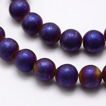 Electroplate Non-magnetic Synthetic Hematite Beads Strands, Matte Style, Round, Purple Plated, 6mm, Hole: 1mm, about 70pcs/strand, 15.7 inch