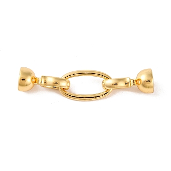 Brass Fold Over Clasps, Oval, Real 18K Gold Plated, 40mm, Hole: 5.5mm