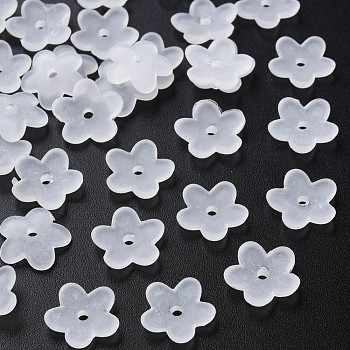 Transparent Acrylic Beads, Frosted, Flower, White, 12.5x13x2.5mm, Hole: 1.8mm, about 2439pcs/500g