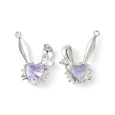 Real Platinum Plated Lilac Rabbit Brass+Cubic Zirconia Pendants