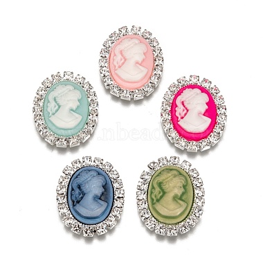 24mm Silver Mixed Color Oval Resin Cabochons