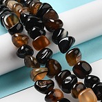 Natural Agate Beads Strands, Dyed & Heated, Nuggets, Tumbled Stone, Black, 6.5~13x10~13x1.5~11mm, Hole: 1.6mm, about 22pcs/strand, 7.20~7.72''(18.3~19.6cm)(G-H295-B01-12)