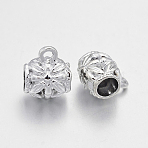Lead Free & Nickel Free Alloy Tube Bails, Loop Bails, Bail Beads, Long-Lasting Plated, Barrel with Flower Pattern, Silver Color Plated, 13x10x9mm, Hole: 2mm, Inner Diameter: 5mm(PALLOY-J218-059S-FF)