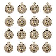 Alloy Pendant Cabochon Settings, For Enamel, Cadmium Free & Lead Free, Flat Round with Letter, Antique Bronze, Letter.C, 14x12x2mm, Hole: 1.5mm(PALLOY-N156-01C-AB)