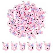 30Pcs Opaque Resin Pendants, Rabbit Head Charms with Platinum Iron Loops, Pearl Pink, 27.5x20x10mm, Hole: 2mm(RESI-DC0001-32)