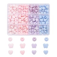 240Pcs 12 Style Opaque Acrylic Beads, with Glitter Powder, Round & Butterfly & Heart, Mixed Color, 8~9x9.5~11x5.5~7mm, Hole: 1.4~2mm, 20Pcs/Style(MACR-FS0001-05)