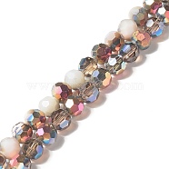 Transparent Electroplated Glass Beads Strands, Multi-color Plated, Faceted(32 Facets), Round, Sienna, 6x5.5mm, Hole: 1.2mm, about 94pcs/strand, 19.88 inch(50.5cm)(GLAA-G097-04D)