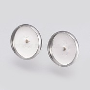 304 Stainless Steel Earring Cabochon Settings, Ear Studs Blank Findings, Flat Round, Stainless Steel Color, 20mm(X-STAS-E426-85B-P)