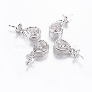 Long-Lasting Plated Brass Micro Pave Cubic Zirconia Cup Pearl Peg Bails Pin Pendants, For Half Drilled Beads, teardrop, Real Platinum Plated, 17mm, Hole: 2x5mm, Pin: 0.8mm(ZIRC-F069-55P)