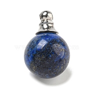 Natural Lapis Lazuli Perfume Bottle Pendants, with 304 Stainless Steel Findings, Round, 25x16mm, Hole: 2mm(G-K338-22P-06)