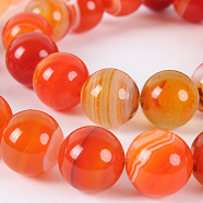 Natural Striped Agate/Banded Agate Round Bead Strands, Dyed, Orange Red, 10mm, Hole: 1mm, about 38pcs/strand, 14.96 inch(G-E234-14)