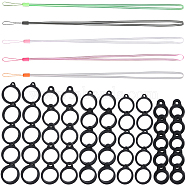 50Pcs 5 Style Silicone Rings with 5 Strands Rubber Lanyard Straps Anti-Loss Pendant Holder, for Pen, Phone, Badge Holder, Mixed Color, 27.5x22x8mm, Hole: 2.7mm(DIY-GF0008-03)
