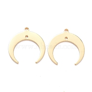 Brass 2-Loop Link Connectors, Long-Lasting Plated, Double Horn/Crescent Moon, Real 14K Gold Plated, 19x18x1mm, Hole: 1.2mm(X-KK-K250-15LG)