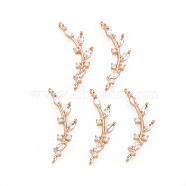 Rack Plating Brass Micro Pave Clear Cubic Zirconia Links Connectors, Long-Lasting Plated, Cadmium Free & Lead Free, Branch & Leaves, Light Gold, 25~28x9~12x3mm, Hole: 1.4mm(KK-T060-53-RS)