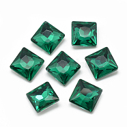 Pointed Back Glass Rhinestone Cabochons, Back Plated, Faceted, Square, Sea Green, 8x8x3.5mm(RGLA-T027-8x8mm-16)
