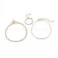 Earring & Bracelet Sets, with 304 Stainless Steel Twisted Chain Curb Chains & Toggle Clasps, Brass Cable Chains & Curb Chains & Spring Ring Clasps, Golden, 7.28 inch(18.5cm), 7.76 inch(19.7cm)(SJEW-JS01181)