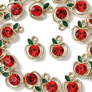 Alloy Rhinestone Pendants, Apple Charms, Red, 15x12x6mm, Hole: 2mm(PALLOY-CJC0006-71)