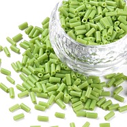 Opaque Colours Glass Bugle Beads, Round Hole, Light Green, 3~8x2mm, Hole: 0.7mm, about 450g/pound(SEED-N005-001-B03)