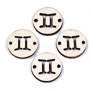 Unfinished Natural Poplar Wood Links Connectors, Laser Cut, Flat Round with Constellation, Gemini, 19.5x2.5mm, Hole: 2mm(WOOD-S045-139A-02)