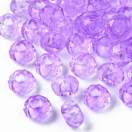Glass European Beads, Large Hole Beads, Faceted, No Metal Core, Rondelle, Medium Orchid, 14x8mm, Hole: 5mm(GDA007-31-01)