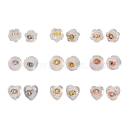 Pandahall 27 Pairs 3 Style Silicone Ear Nuts, Earring Backs, with 925 Sterling Silver Findings, Plum Blossom, Clear, Mixed Color, 5~6x4~5.5x4mm, Hole: 0.6~0.7mm(FIND-TA0002-09)