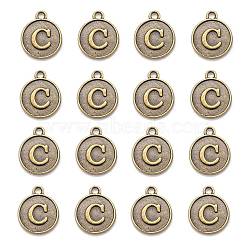 Alloy Pendant Cabochon Settings, For Enamel, Cadmium Free & Lead Free, Flat Round with Letter, Antique Bronze, Letter.C, 14x12x2mm, Hole: 1.5mm(PALLOY-N156-01C-AB)