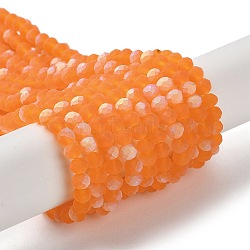 Transparent Glass Beads Strands, Faceted, Frosted, Half AB Color Plated, Rondelle, Dark Orange, 4~4.5x3.5~4mm, Hole: 1mm, about 117~121pcs/strand, 16.61~16.73 inch(42.2~42.5cm)(EGLA-A034-T4mm-MB05)