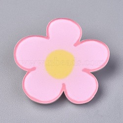 Acrylic Badges Brooch Pins, Cute Lapel Pin, for Clothing Bags Jackets Accessory DIY Crafts, Flower, Pink, 37x38x7.5mm, Pin: 0.8mm(JEWB-E676-65)
