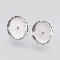 Non-Tarnish 304 Stainless Steel Earring Cabochon Settings, Ear Studs Blank Findings, Flat Round, Stainless Steel Color, 20mm(X-STAS-E426-85B-P)