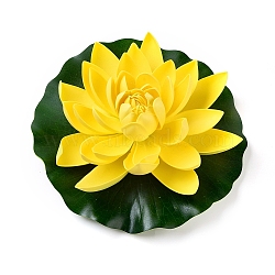 Artificial Plastic Lotus Flowers, for Aquarium Home Garden Wedding Decoration, Yellow, 285~289x285~289x88~90mm, Hole: 9.8x4.8mm(AJEW-WH0109-98C-07)