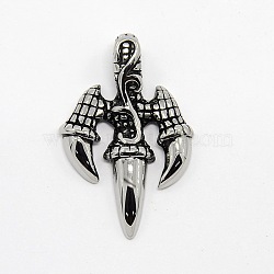 Vintage Men's 304 Stainless Steel Animal Claw Pendants, Antique Silver, 38x25x7mm, Hole: 6x4mm(STAS-O044-14)