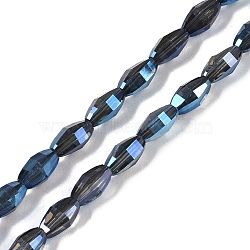 Electroplate Glass Beads Strands, Full Rainbow Plated, Faceted, Oval, Marine Blue, 7.5x4.5mm, Hole: 0.9mm, about 60pcs/strand, 17.32''(44cm)(GLAA-Q101-03B-FR02)