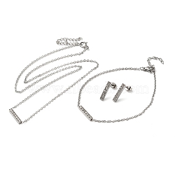 Rectangle 304 Stainless Steel Rhinestone Pendant Necklaces & Bracelets & Stud Earrings Sets for Women, Stainless Steel Color, 7.83 inch(199mm)(SJEW-C004-08P)