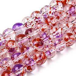 Baking Painted Transparent Glass Bead Strands, Round, Red, 8mm, Hole: 1.2mm, about 102pcs/strand, 30.24''(76.8cm)(DGLA-R053-02H)
