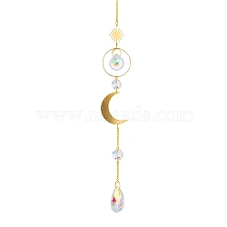 Glass Pendant Decorations, Hanging Suncatchers, with Brass Findings, for Home Decoration, Moon Pattern, 430mm(HJEW-PW0002-02B)