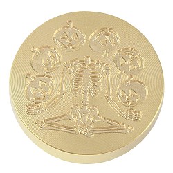 Halloween Wax Seal Brass Stamp Heads, for Wax Seal Stamp, Golden, Skeleton, 25.5x14mm, Hole: 7.5mm(AJEW-I068-A01)